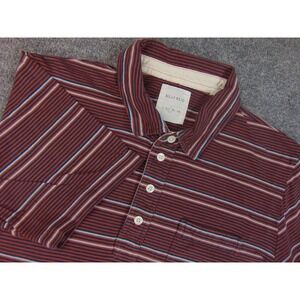 Billy Reid Shirt Mens Large Red Blue Striped Polo Prep Pocket Classic